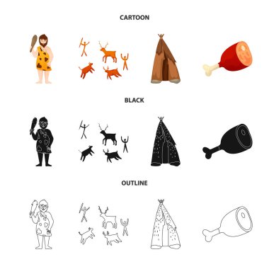 Evrim ve Neolitik simge izole nesne. Evrim ve ilkel stok vektör çizim seti.