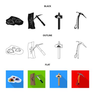 Dağcılık ve tepe logo vektör çizimi. Dağcılık ve kamp kümesi web için hisse senedi simgesi.