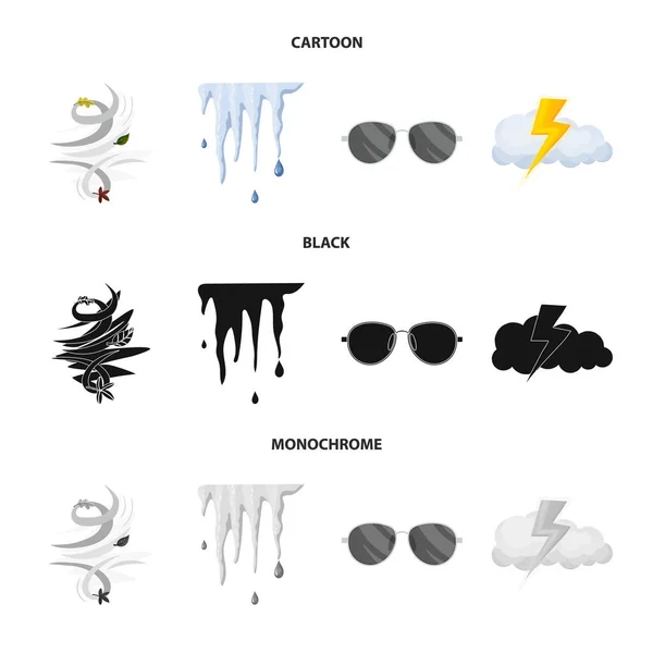 Izolovaný objekt ikony počasí a klimatu. Sada počasí a cloud burzovní symbol pro web. — Stockový vektor