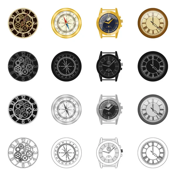 Design vettoriale dell'orologio e dell'icona dell'ora. Set di orologio e cerchio stock symbol per il web . — Vettoriale Stock