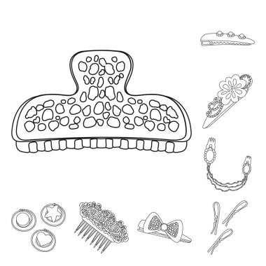 Kuaförlük ve kuaför sembolünün izole nesnesi. Web için kuaförlük ve aksesuar stok sembolü seti.