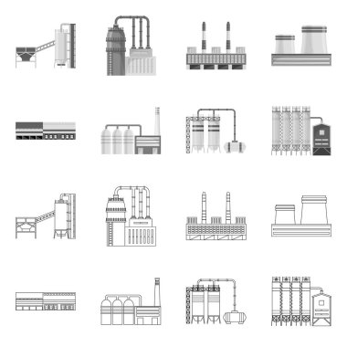 Üretim ve yapısı logo vektör Illustration. Üretim ve stok için teknoloji vektör simge kümesi.