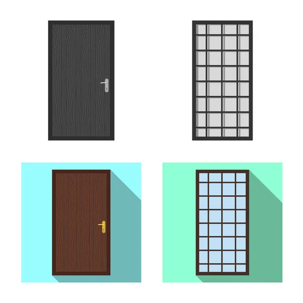 Απομονωμένο αντικείμενο πόρτα και μπροστά του συμβόλου. Συλλογή της πόρτας και ξύλινα απόθεμα διανυσματικά εικονογράφηση. — Διανυσματικό Αρχείο