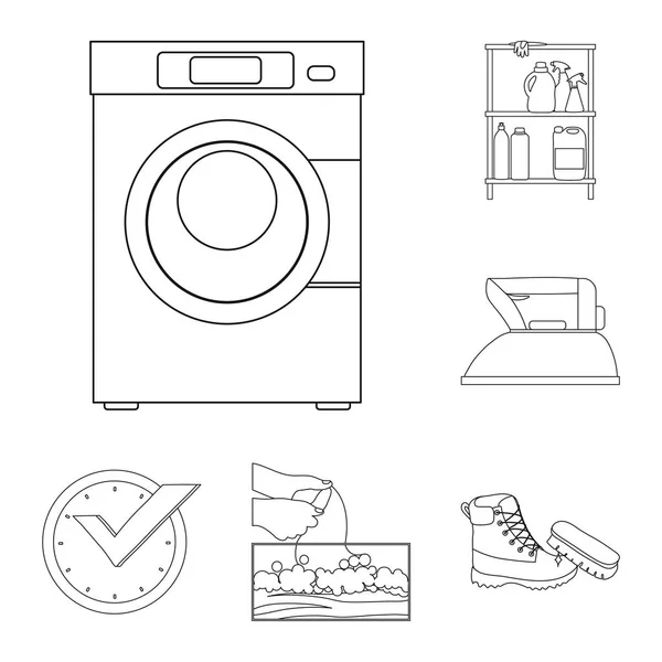 Vektor design av tvätt- och rena tecken. Uppsättning av tvätt- och kläder vektor ikonen för lager. — Stock vektor