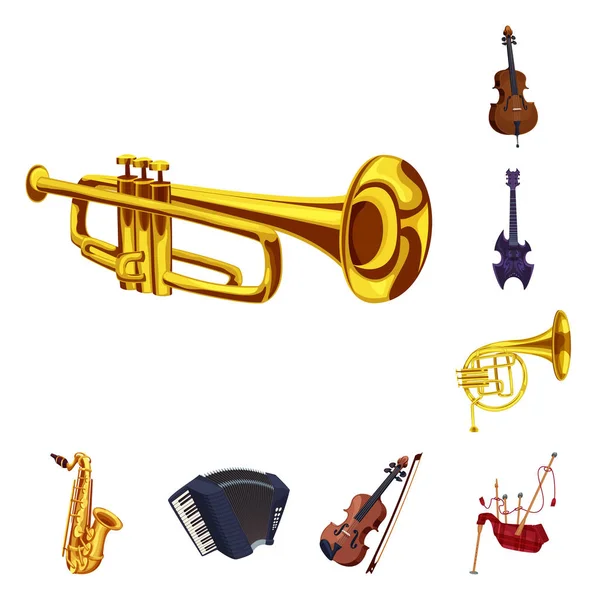 Изолированный музыкальный объект и символ мелодии. Набор музыкальных и инструментальных векторных иллюстраций . — стоковый вектор