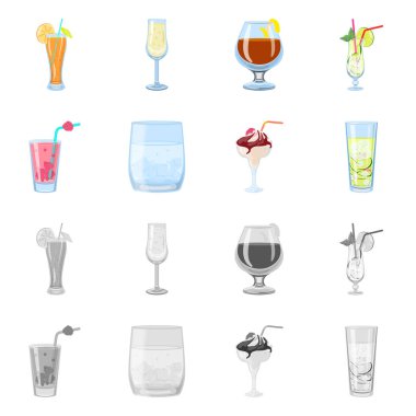 İçki ve restoran logosu vektör Illustration. Web için içki ve bileşen stok sembolü koleksiyonu.