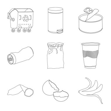 Çöp ve ekoloji simge vektör Illustration. Çöp ve geri dönüşüm web için hisse senedi simgesi koleksiyonu.
