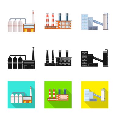 Vektör tasarım üretim ve yapısı sembolü. Üretim ve teknoloji hisse senedi simgesi web için set.