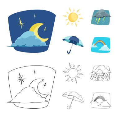 Hava ve İklim simgesi yalıtılmış nesne. Hisse senedi için hava ve bulut vektör simge topluluğu.