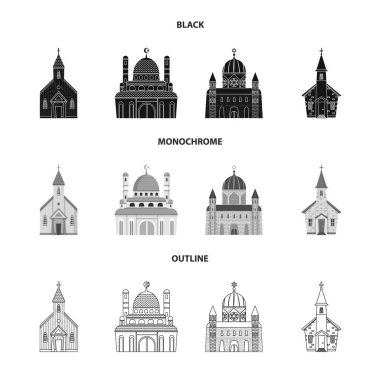 Tarikat ve tapınak logosunun vektör çizimi. Web için tarikat ve kilise hisse senedi koleksiyonu.