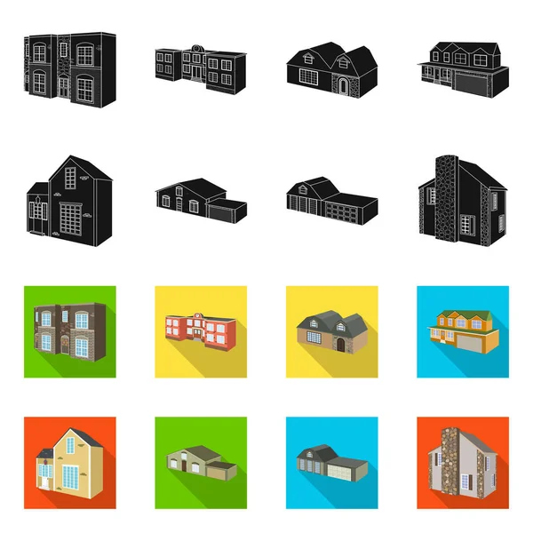 Objet isolé de façade et logo du logement. Collection d'illustrations vectorielles des façades et des infrastructures . — Image vectorielle