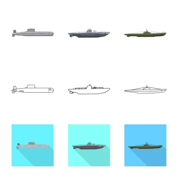 Ilustração vetorial da guerra e do ícone do navio. Conjunto de símbolo de estoque de guerra e frota para web . — Vetor de Stock