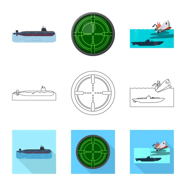 Diseño vectorial de guerra y símbolo del barco. Colección de guerra y flota símbolo de stock para la web . — Vector de stock