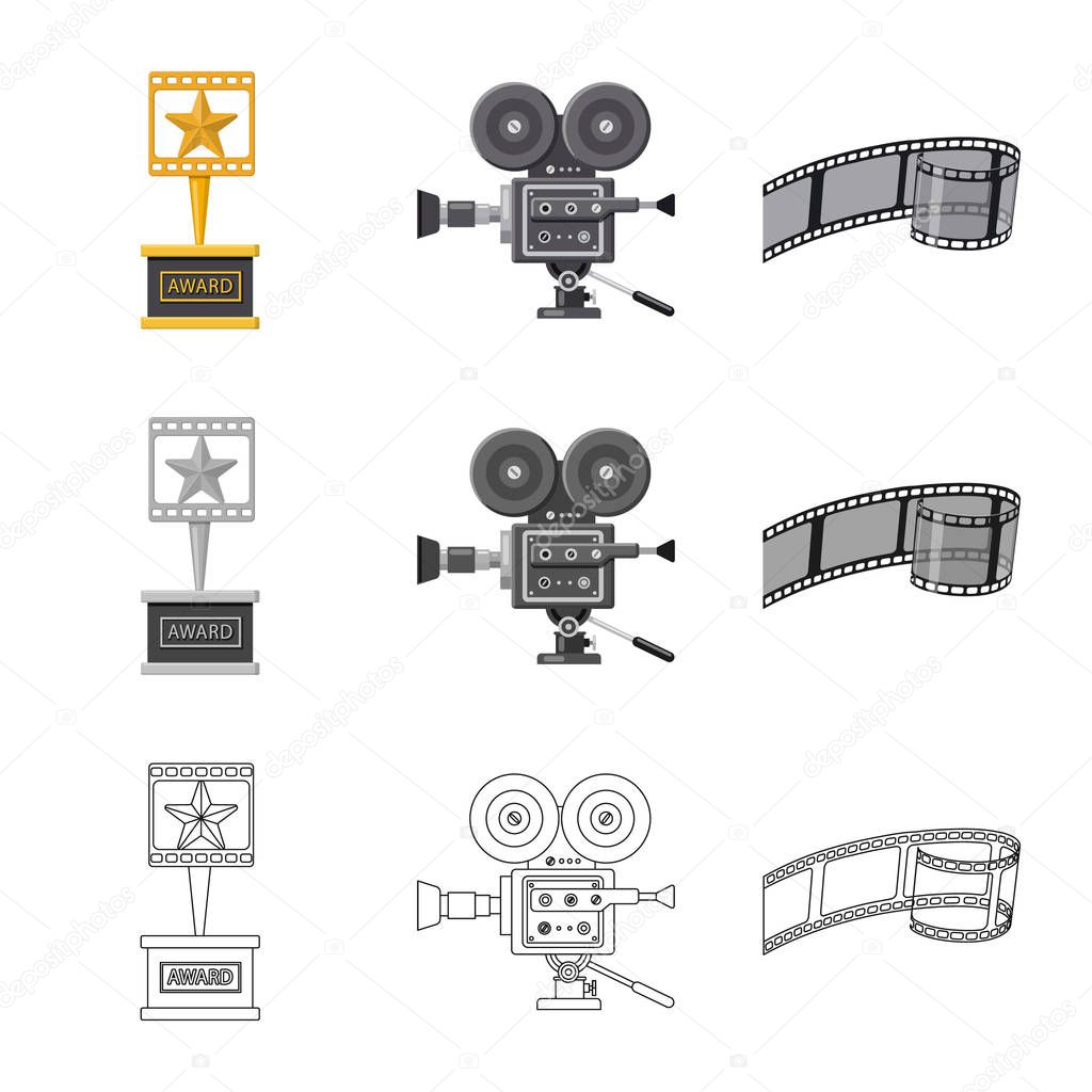 Vector illustration of television and filming symbol. Collection of television and viewing vector icon for stock.