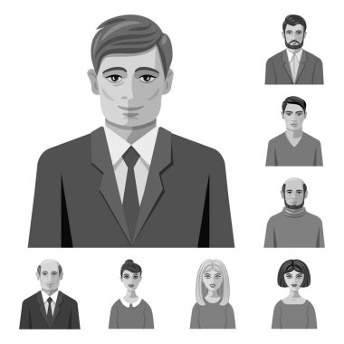 Kişi başı yüz logo vektör Illustration. Hisse senedi için yüz ve portre vektör simge kümesi.