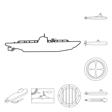 Tekne ve donanma logosu izole nesne. Tekne seti ve derin stok vektör illüstrasyon.