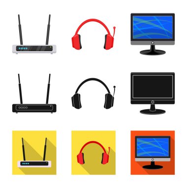 Dizüstü bilgisayar ve aygıt işareti vektör tasarımı. Hisse senedi için dizüstü bilgisayar ve sunucu vektör simge topluluğu.