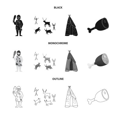 Evrimin izole nesnesi ve neolitik işaret. Stok için evrim ve ilkel vektör simgesi koleksiyonu.