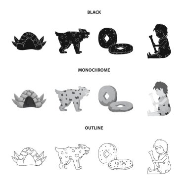 Evrimin vektör tasarımı ve neolitik işaret. Evrim koleksiyonu ve ağ için ilkel hisse senedi sembolü.