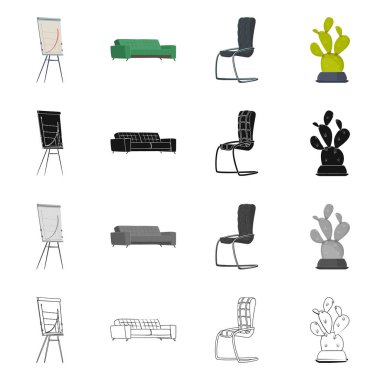 Mobilya ve iş sembolü yalıtılmış nesne. Koleksiyon Mobilya ve ev hisse senedi vektör çizim.