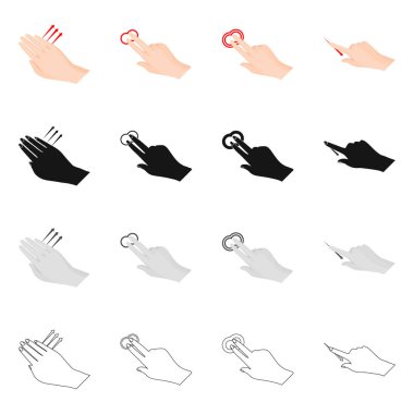 Dokunmatik ve el simge vektör tasarımı. Dokunmatik ekran ve dokunmatik hisse senedi vektör çizim topluluğu.