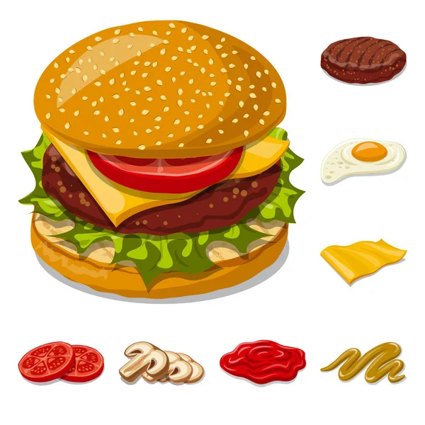 Vector design of burger and sandwich icon. Collection of burger and slice stock symbol for web. — Stock Vector