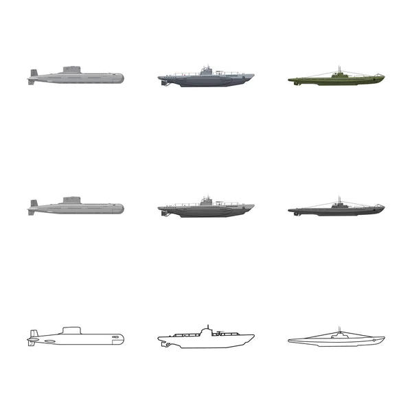 Objet isolé de la guerre et logo du navire. Collection d'illustration vectorielle des stocks de guerre et de flotte . — Image vectorielle