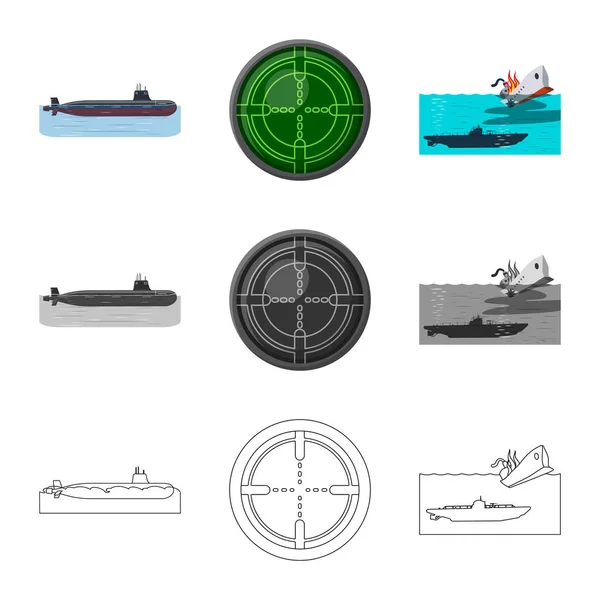 Vektor-Design von Krieg und Schiffssymbol. Sammlung von Kriegs- und Flottensymbolen für das Web. — Stockvektor