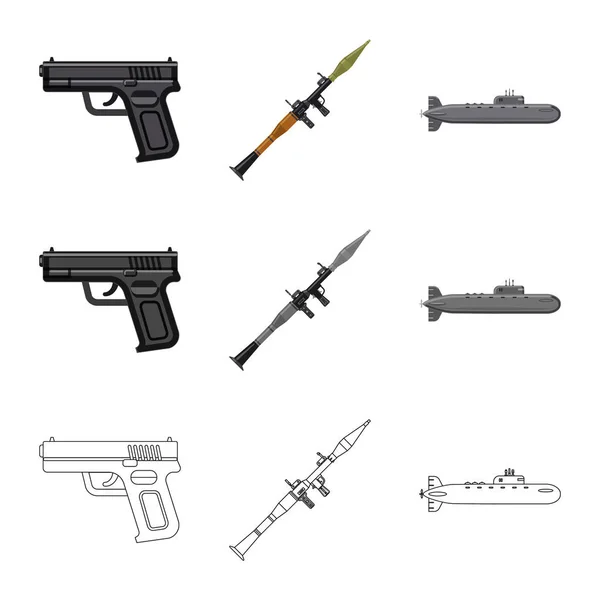 Projekt wektor ikona broni i pistolet. Zestaw broni i armii Stockowa ilustracja wektorowa. — Wektor stockowy