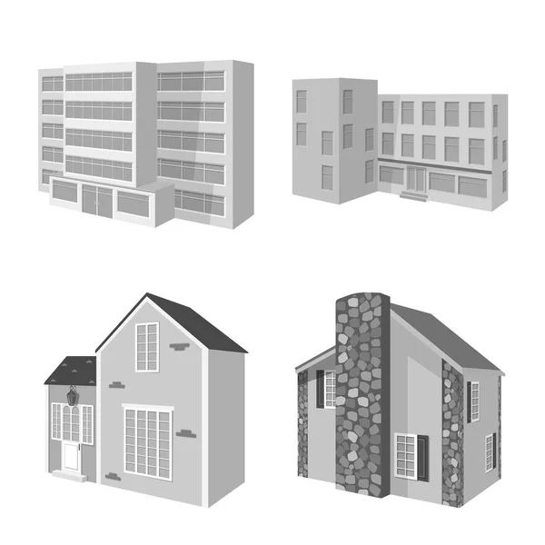 Vektorillustration av arkitektur och estate tecken. Samling av arkitektur och bostäder lager vektorillustration. — Stock vektor