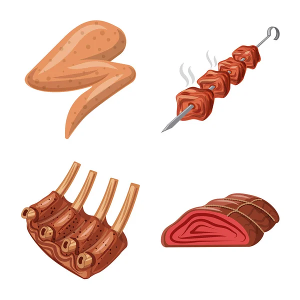 Ізольований об'єкт м'яса та значка шинки. Набір символів м'яса і приготування їжі в Інтернеті . — стоковий вектор