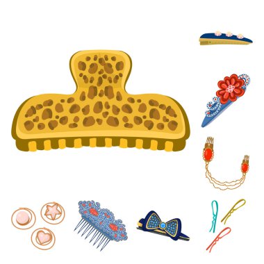 Barrette ve saç tabelası izole nesne. Stok için barrette ve aksesuar vektör simgesi koleksiyonu.