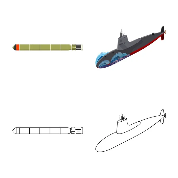 Objeto isolado de guerra e sinal de navio. Conjunto de ícone de vetor de guerra e frota para estoque . — Vetor de Stock