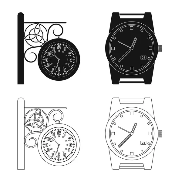 Illustrazione vettoriale dell'orologio e dell'icona dell'ora. Set di orologio e icona vettoriale cerchio per magazzino . — Vettoriale Stock