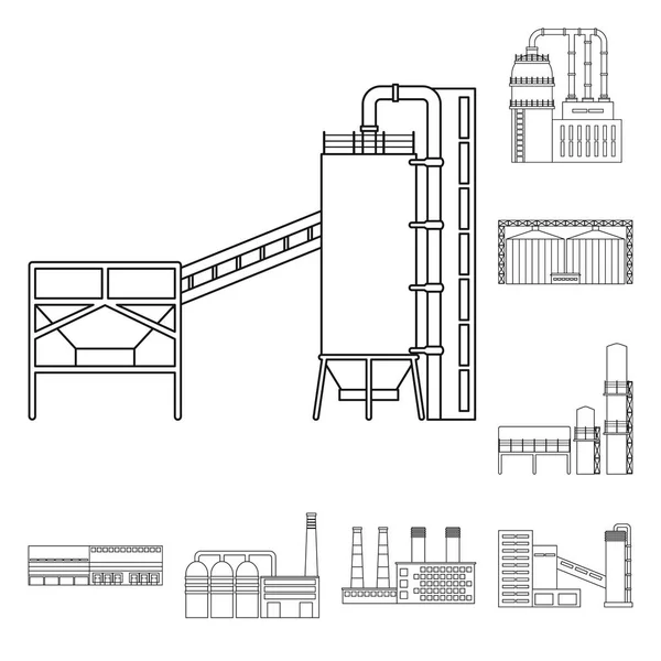 Απεικόνιση διανυσματικής παραγωγής και πινακίδα εταιρείας. Συλλογή του συμβόλου κατασκευής και δομής αποθέματος για το Web. — Διανυσματικό Αρχείο