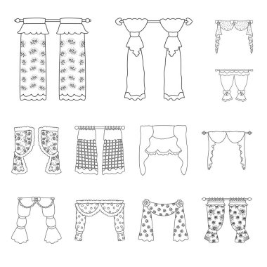 Kumaş ve dekorasyon logosu vektör tasarımı. Web için kumaş ve korniş stok sembolü koleksiyonu.
