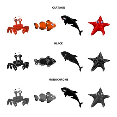 Deniz ve hayvan logo vektör tasarımı. Deniz ve deniz hisse senedi simgesi web için set.