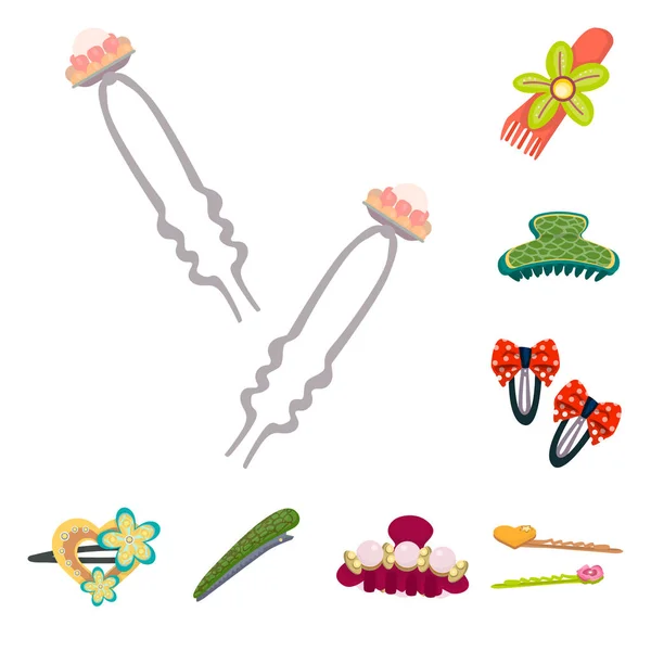 Векторный дизайн заколки и логотипа волос. Набор заколки и векторных аксессуаров для инвентаря . — стоковый вектор