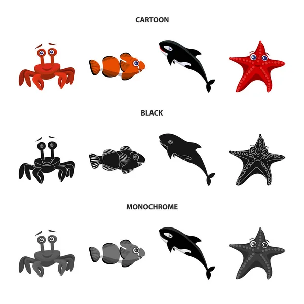 Векторний дизайн логотипу моря та тварин. Набір символів морського та морського запасу для Інтернету . — стоковий вектор