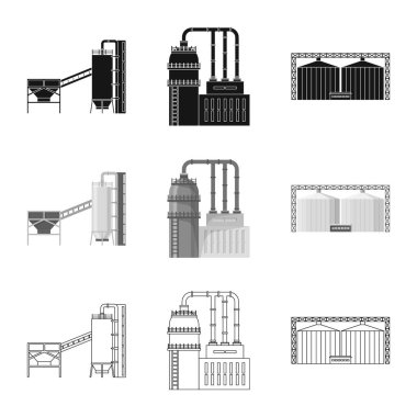 Üretim ve yapısı logosu yalıtılmış nesne. Üretim ve teknoloji hisse senedi vektör çizim koleksiyonu.