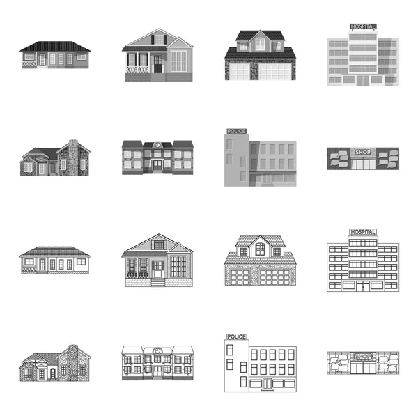 Izolovaný objekt budovy a přední symbol. Kolekce ze stavebních a střecha burzovní symbol pro web. — Stockový vektor
