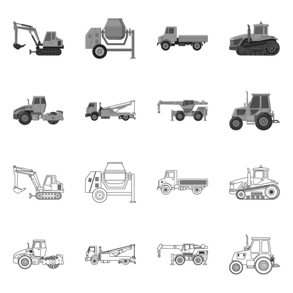 Objet isolé de construction et logo de construction. Collection de construction et de machines stock symbole pour le web . — Image vectorielle