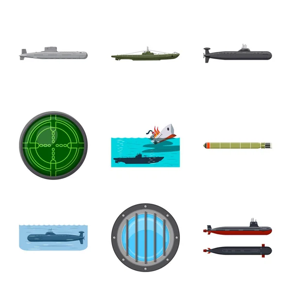 Vektor-Design von Boot und Marine-Symbol. Sammlung von Boot und tiefen Vektor-Symbol für Lager. — Stockvektor