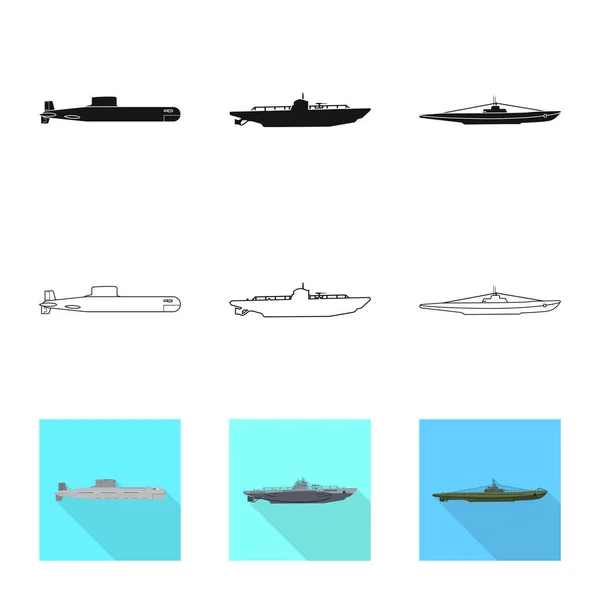 Projeto vetorial de guerra e ícone do navio. Coleção de ícone de vetor de guerra e frota para estoque . — Vetor de Stock