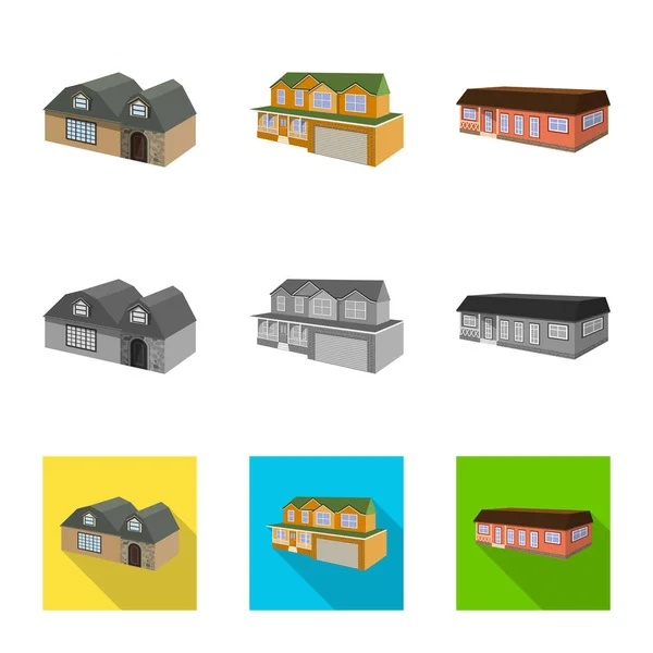Conception vectorielle de la façade et du panneau de logement. Ensemble de façade et infrastructure stock symbole pour le web . — Image vectorielle
