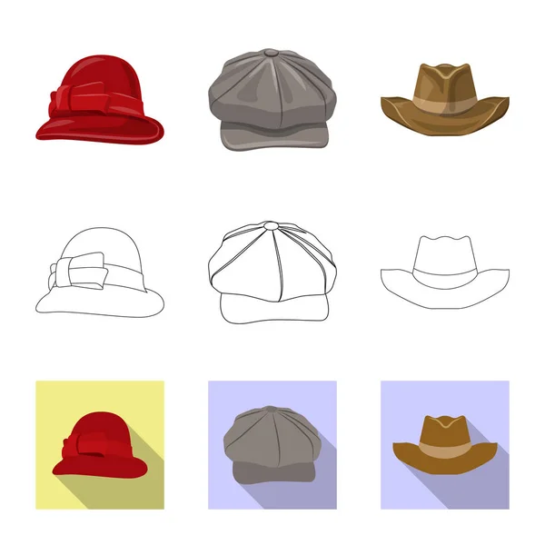 Conception vectorielle du couvre-chef et du symbole du chapeau. Collection de coiffures et accessoire stock symbole pour la toile . — Image vectorielle