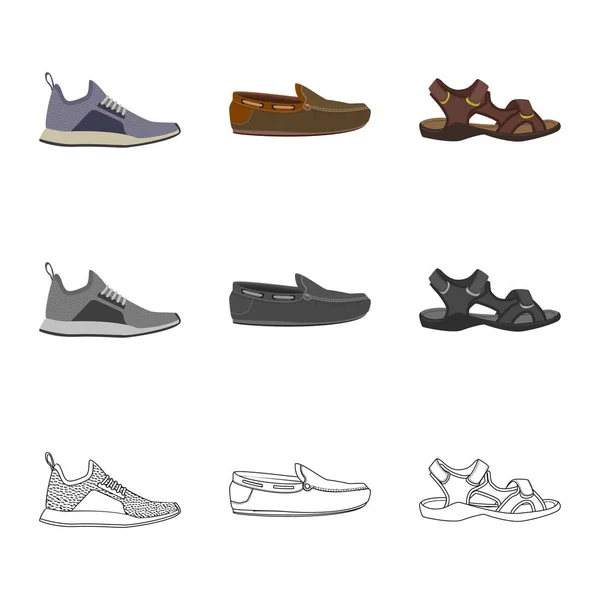 Изолированный предмет символа обуви и обуви. Набор векторных иллюстраций обуви и ног . — стоковый вектор