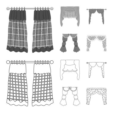 Perde ve perdeler simgesiizole nesne. Perde ve panjur stok vektör illüstrasyon koleksiyonu.