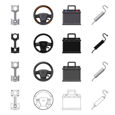 Otomatik ve bölümü logo vektör tasarımı. Web için oto, araba hisse senedi simgesi kümesi.