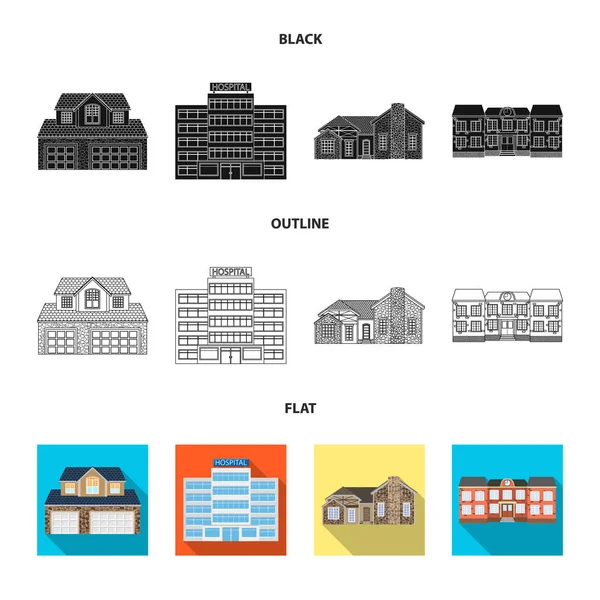 Conception vectorielle du bâtiment et symbole avant. Ensemble d'illustration vectorielle de bâtiments et de toitures . — Image vectorielle